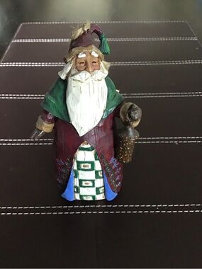 Jim Shore Green and Burgundy Santa with Lantern Ornament